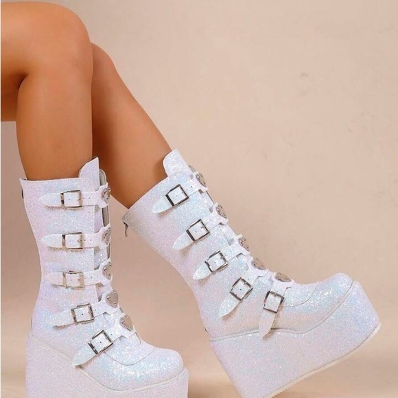 Gothic Punk Grunge Chunky Glittery Platform Boots - Picture 3 of 3